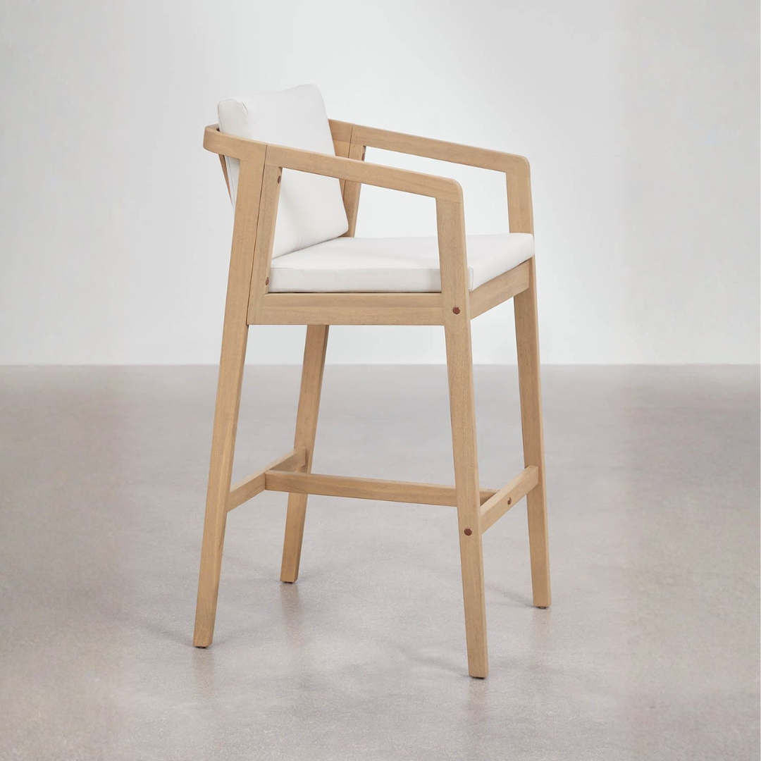 Kaela High Stool in Acacia Wood with Cushioned Seat