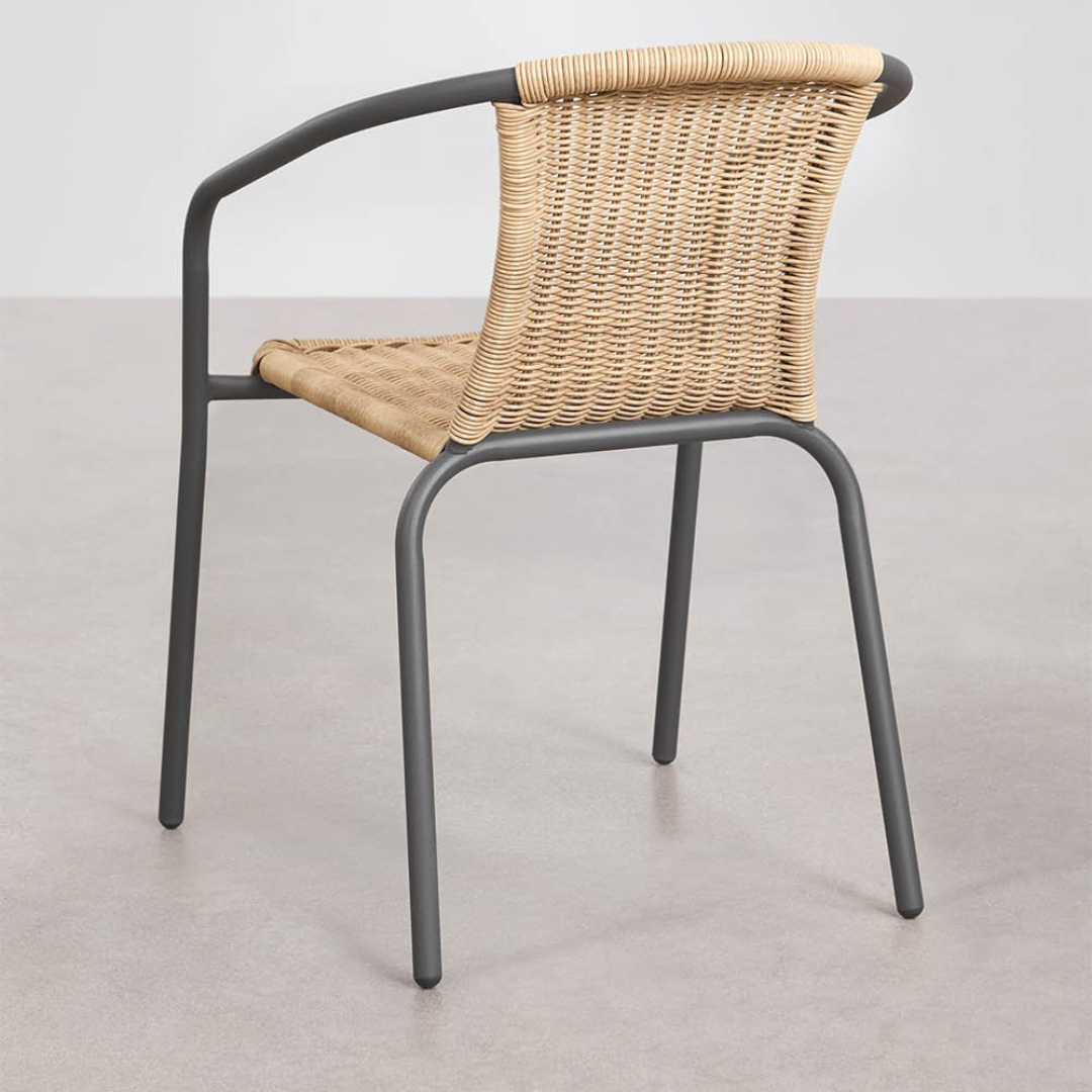 Kalymana Stackable Dining Chair with Armrests - Steel & Synthetic Wicker