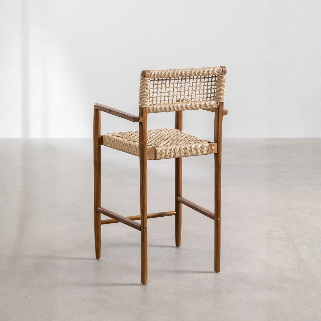 Orebro Teak Wood High Stool 65 cm with Armrests & Backrest