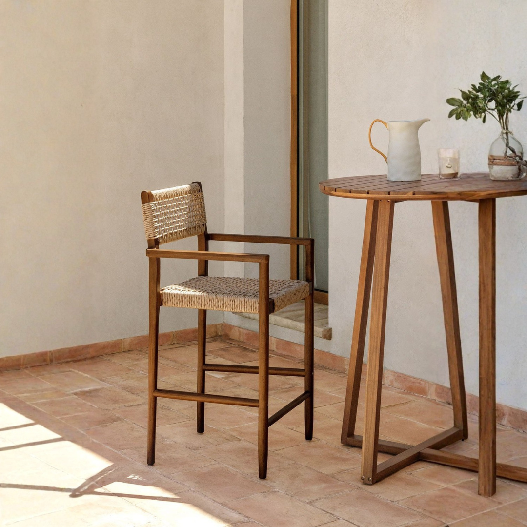 Orebro Teak Wood High Garden Stool 65cm with Armrest