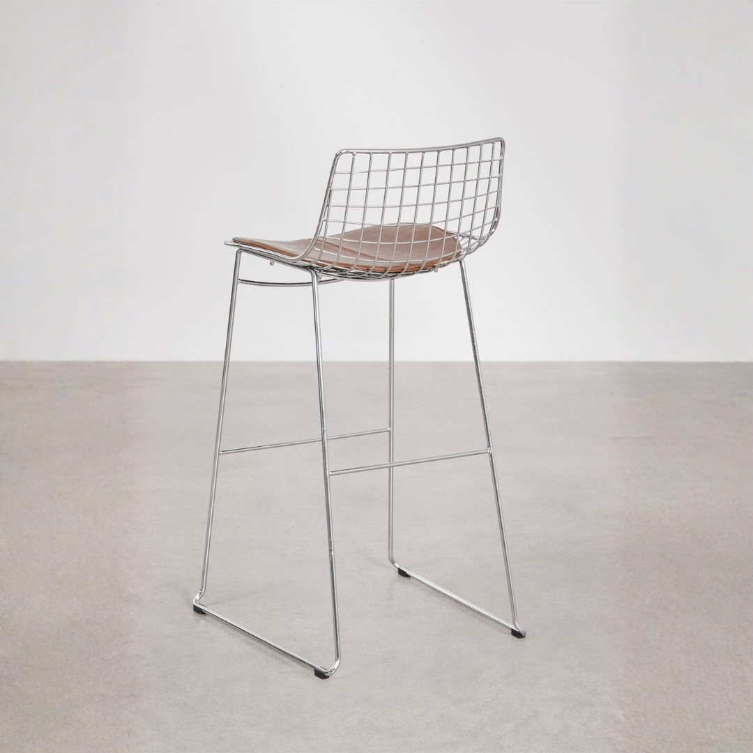 Renee Steel High Stool with Backrest – Chrome & Faux Leather