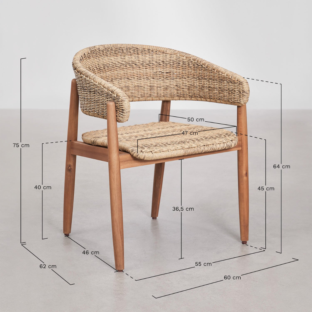 Ribeira Garden Chair with Armrests in Acacia Wood & Rattan