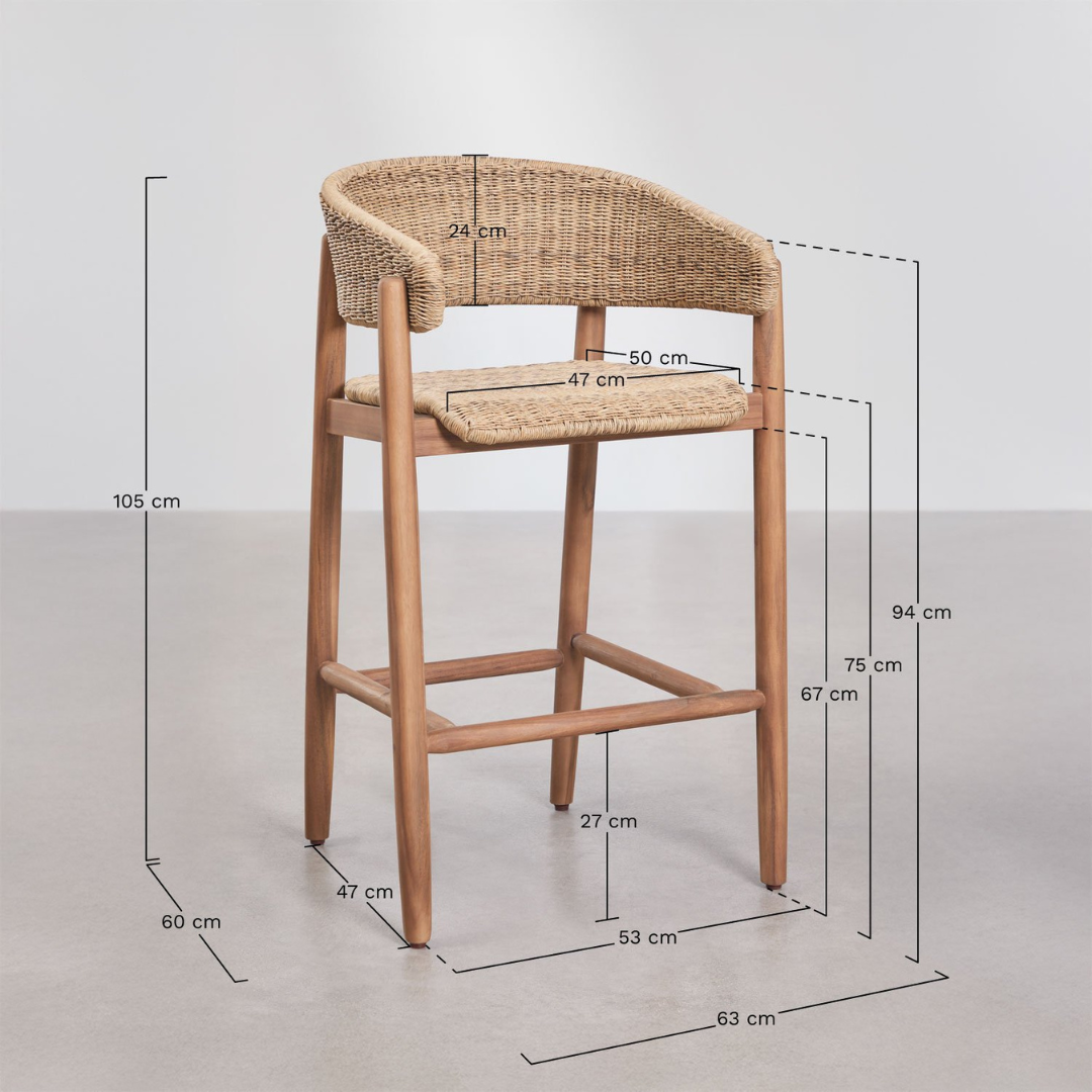 Ribeira High Stool in Acacia Wood & Synthetic Rattan