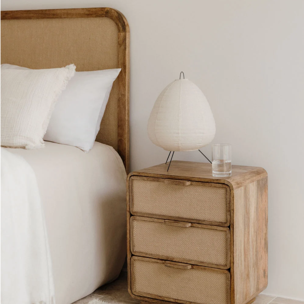 Abrams Rectangular Nightstand 50x35 cm in Mango Wood & Yute