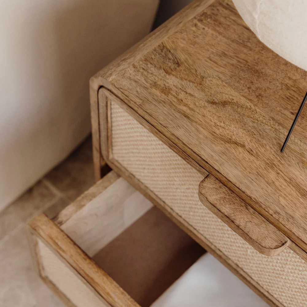 Abrams Rectangular Nightstand 50x35 cm in Mango Wood & Yute