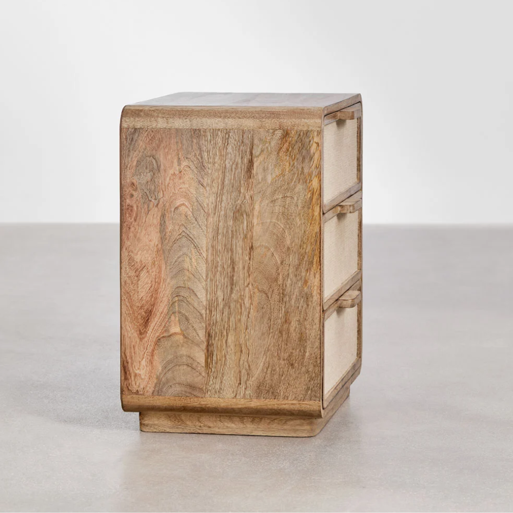 Abrams Rectangular Nightstand 50x35 cm in Mango Wood & Yute