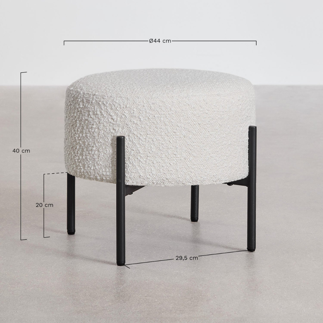 Anisa Low Stool in Bouclé Fabric with Iron Frame