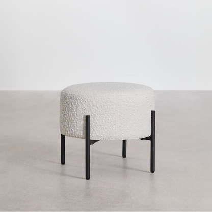 Anisa Low Stool in Bouclé Fabric with Iron Frame