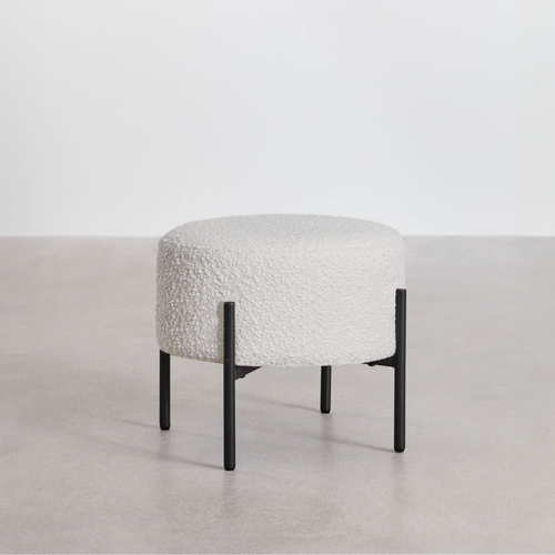 Anisa Low Stool in Bouclé Fabric with Iron Frame