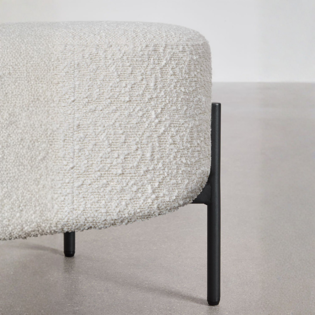 Anisa Low Stool in Bouclé Fabric with Iron Frame