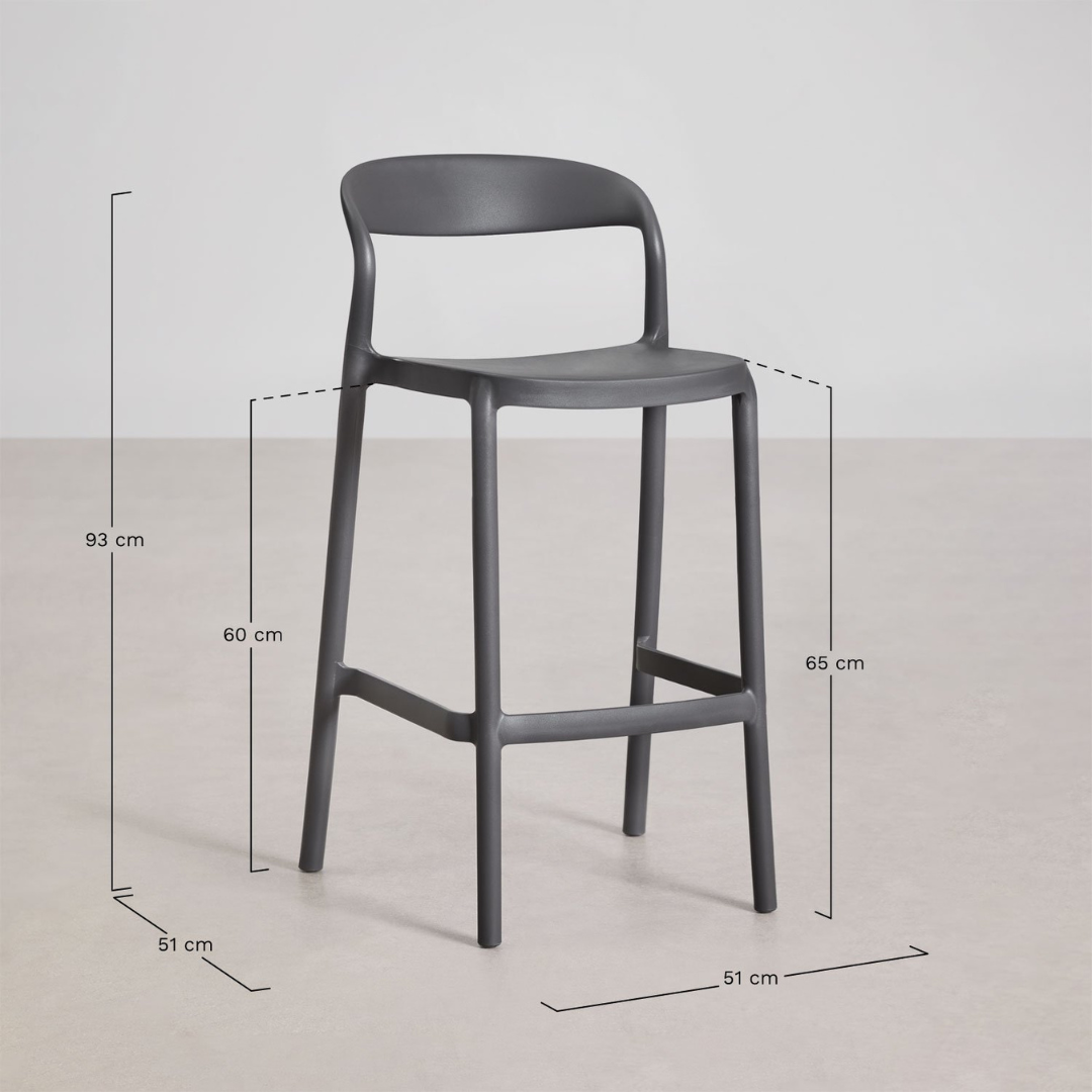 Brenza Stackable High Stool - Polypropylene, Graphite Gray