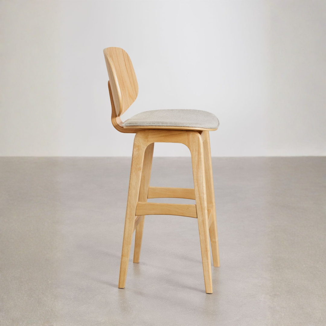 Canada 65cm High Stool in Dark Wood & Mocha Brown Fabric