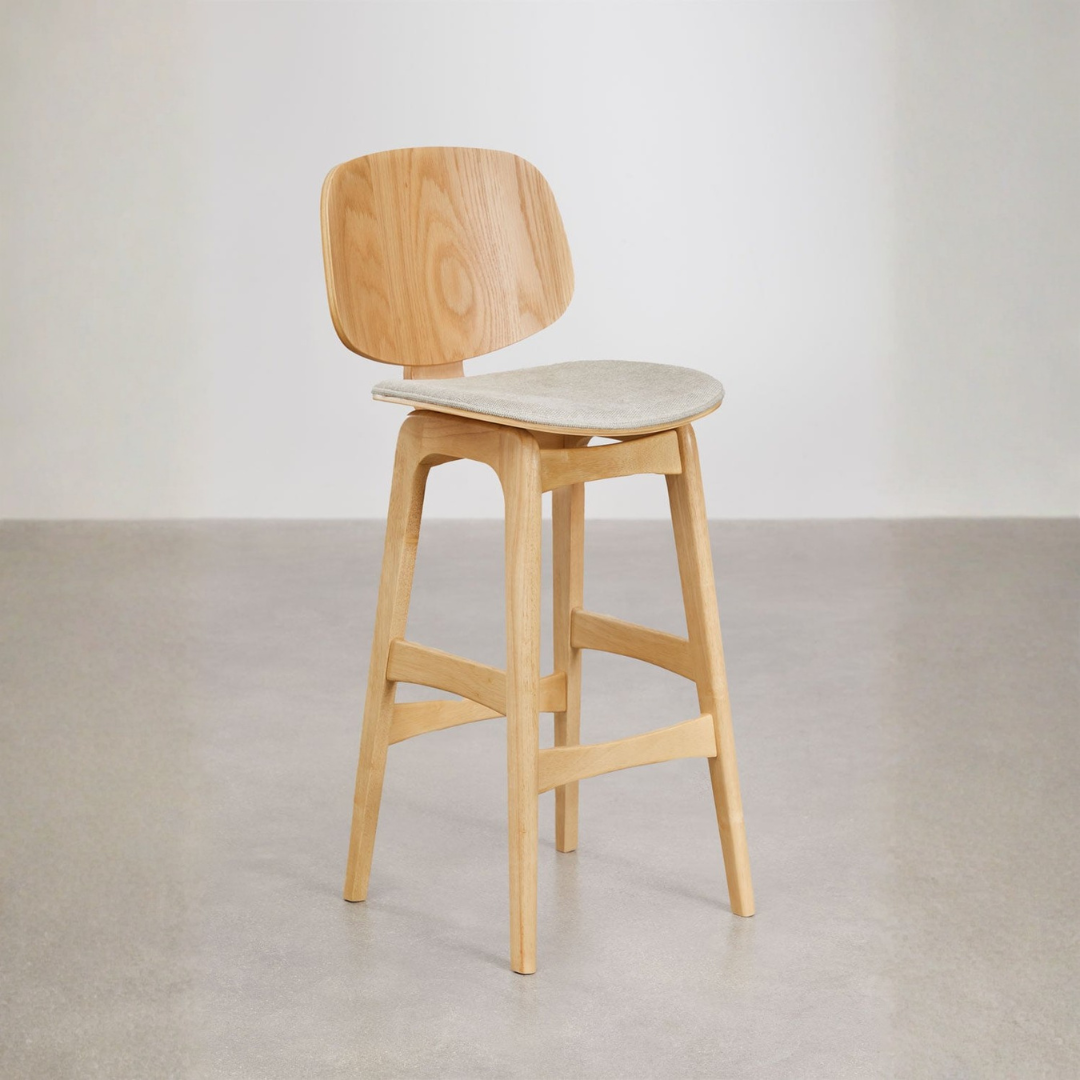 Canada 65cm High Stool in Dark Wood & Mocha Brown Fabric
