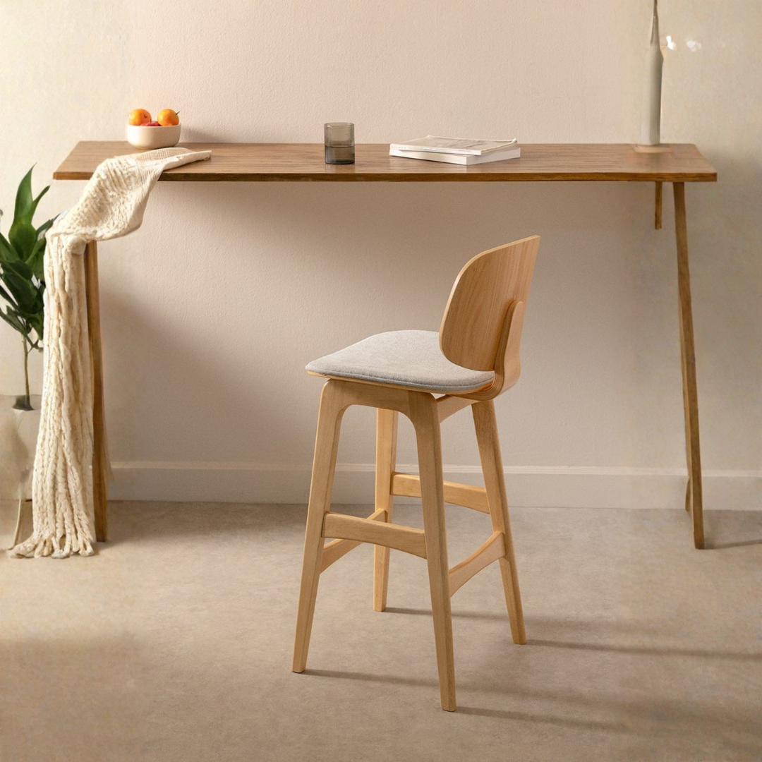 Canada 65cm High Stool in Dark Wood & Mocha Brown Fabric