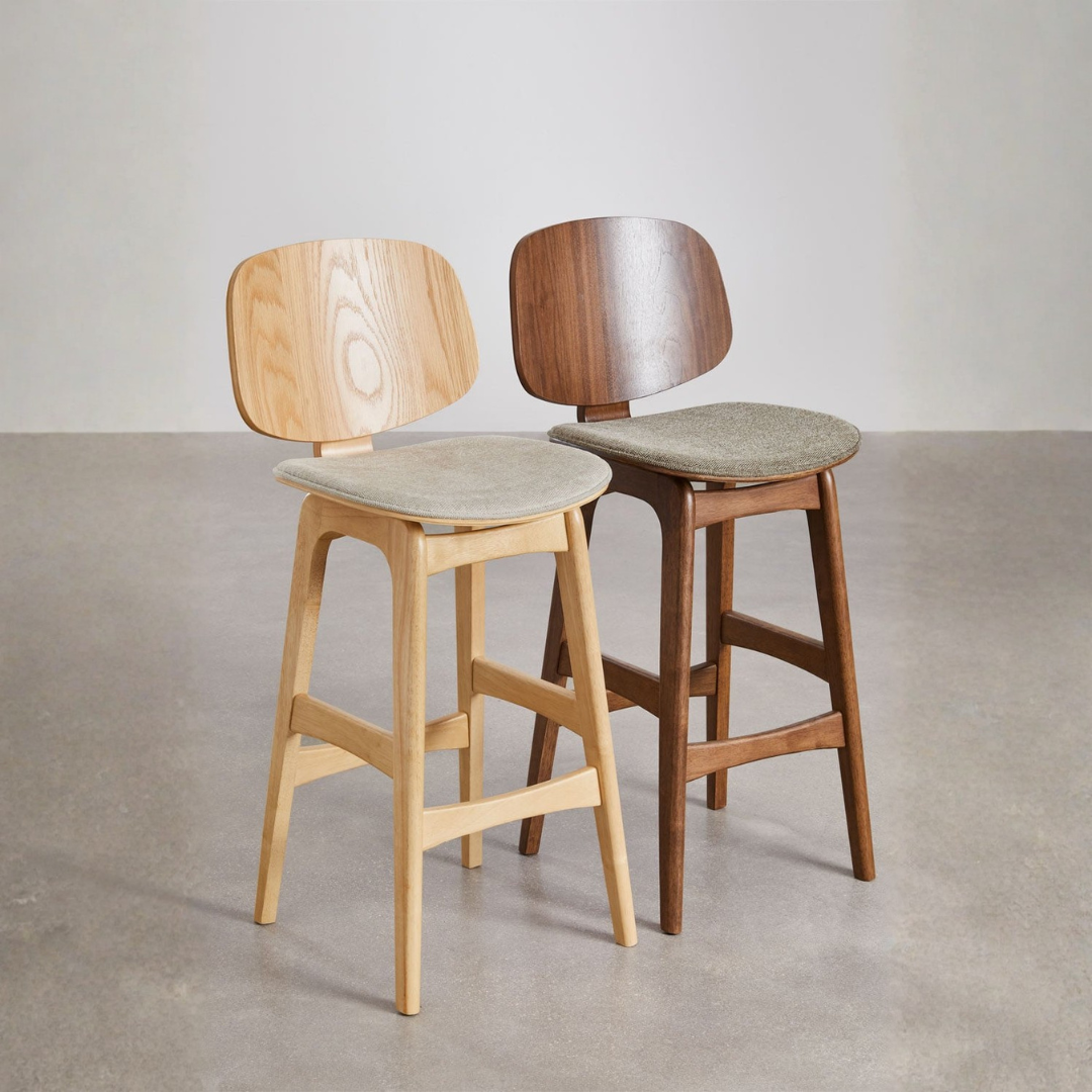 Canada 65cm High Stool in Dark Wood & Mocha Brown Fabric