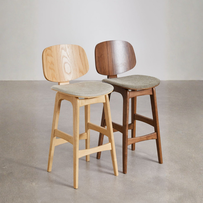 Canada 65cm High Stool in Dark Wood & Mocha Brown Fabric