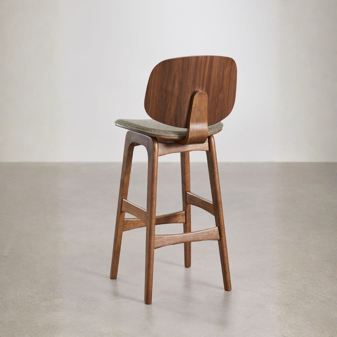 Canada 65cm High Stool in Dark Wood & Mocha Brown Fabric