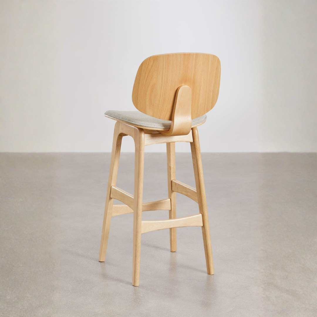 Canada 65cm High Stool in Dark Wood & Mocha Brown Fabric