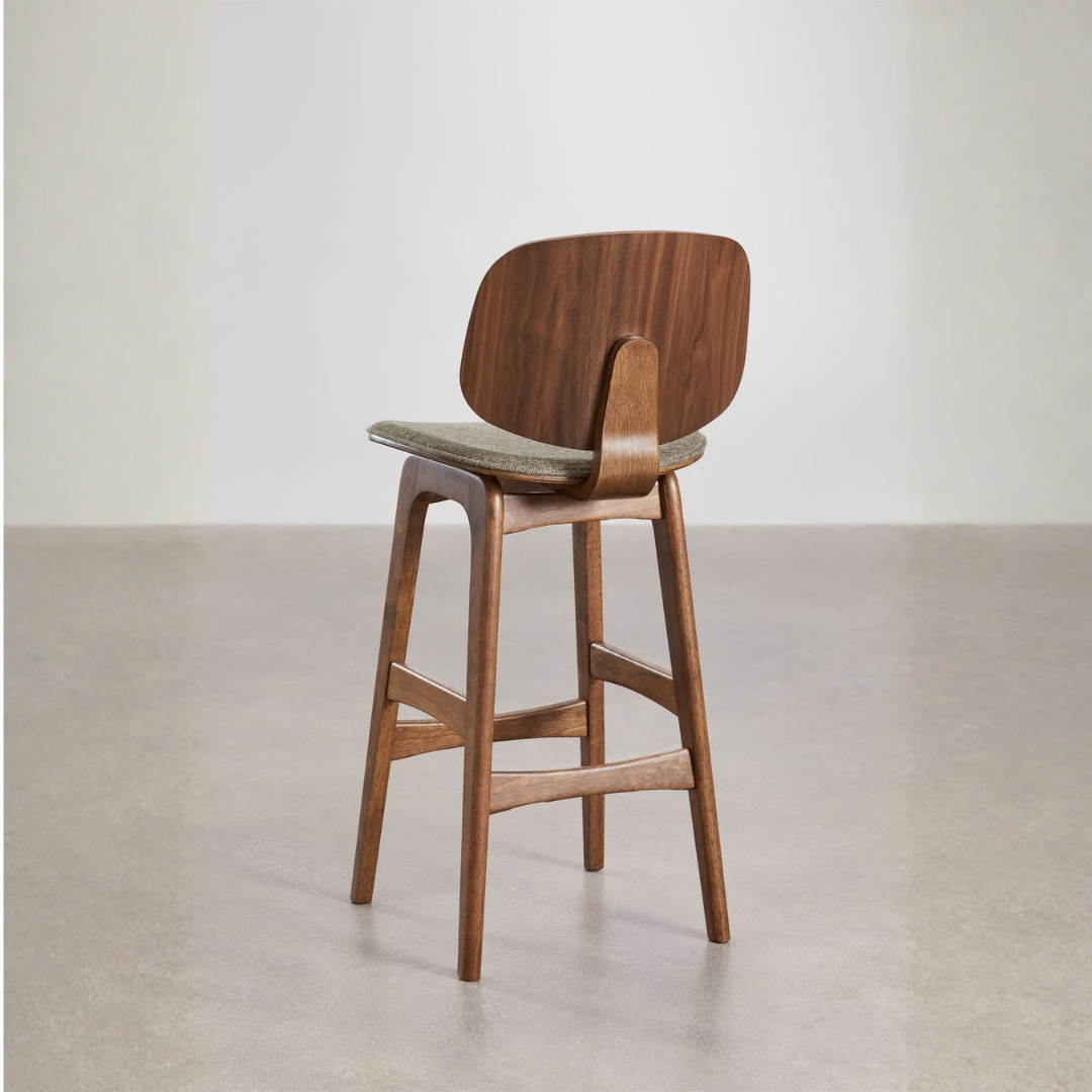 Canada 65cm High Stool in Dark Wood & Mocha Brown Fabric