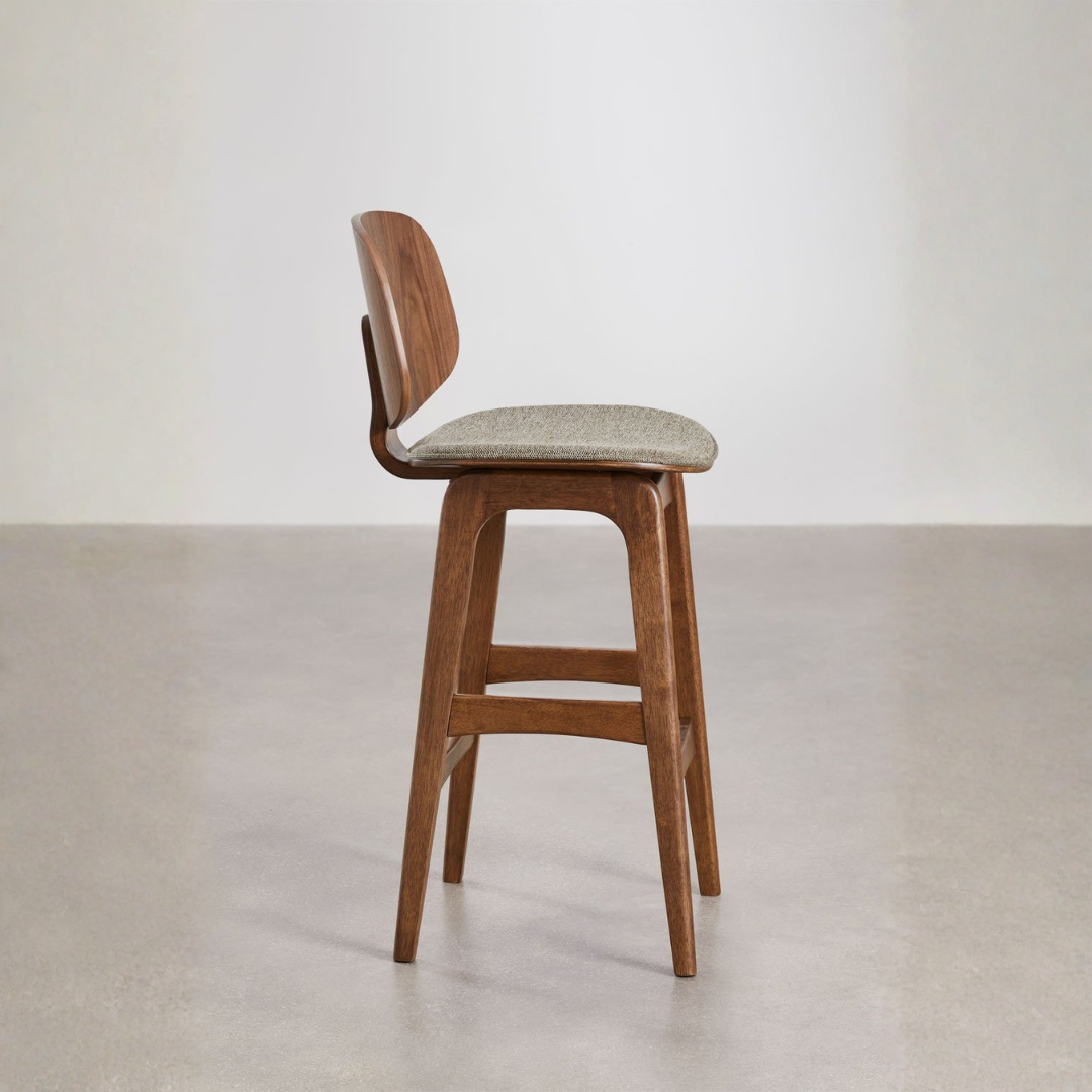 Canada 65cm High Stool in Dark Wood & Mocha Brown Fabric