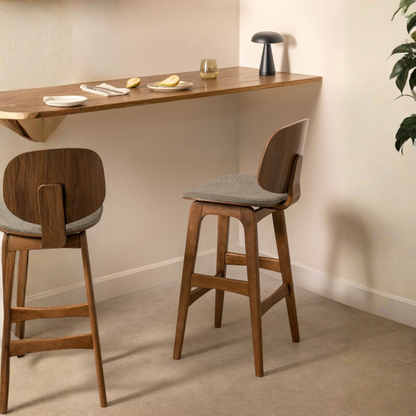 Canada 65cm High Stool in Dark Wood & Mocha Brown Fabric