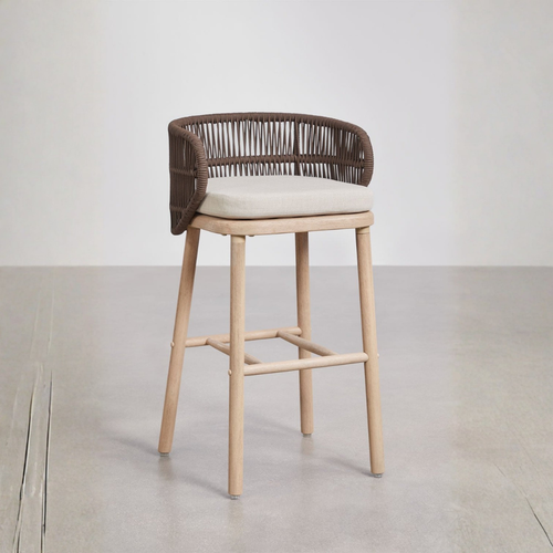 Capri High Stool - Acacia Wood & Braided Rope with Cushion