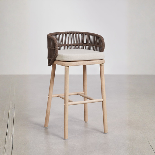 Capri High Stool - Acacia Wood & Braided Rope with Cushion
