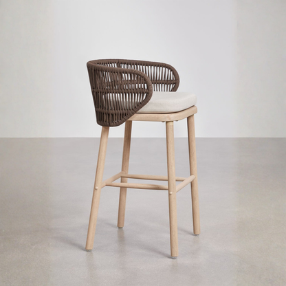Capri High Stool - Acacia Wood & Braided Rope with Cushion