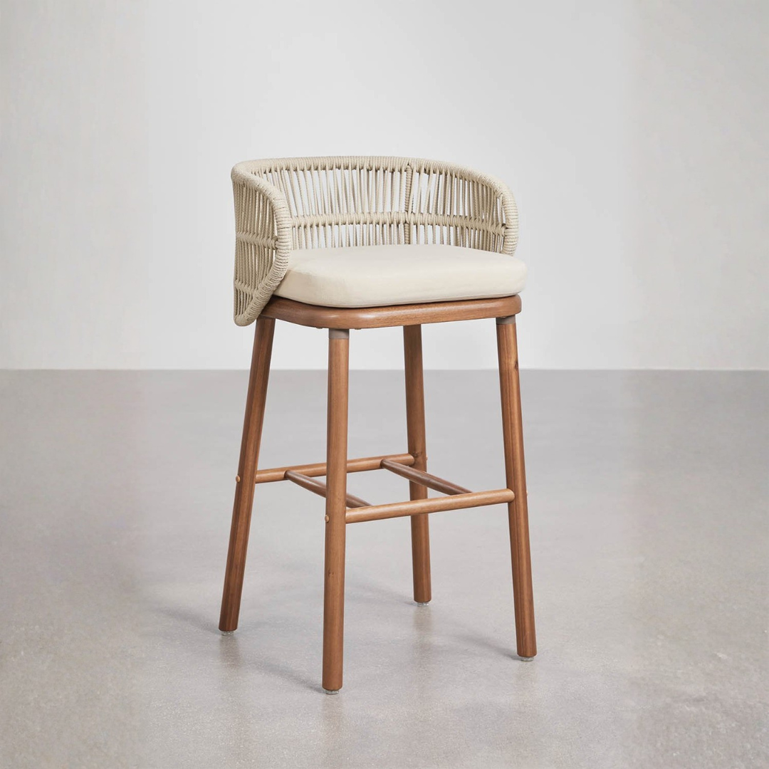 Capri High Stool - Acacia Wood & Braided Rope with Cushion