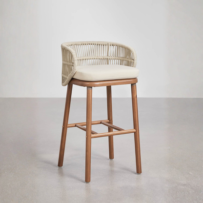 Capri High Stool - Acacia Wood & Braided Rope with Cushion
