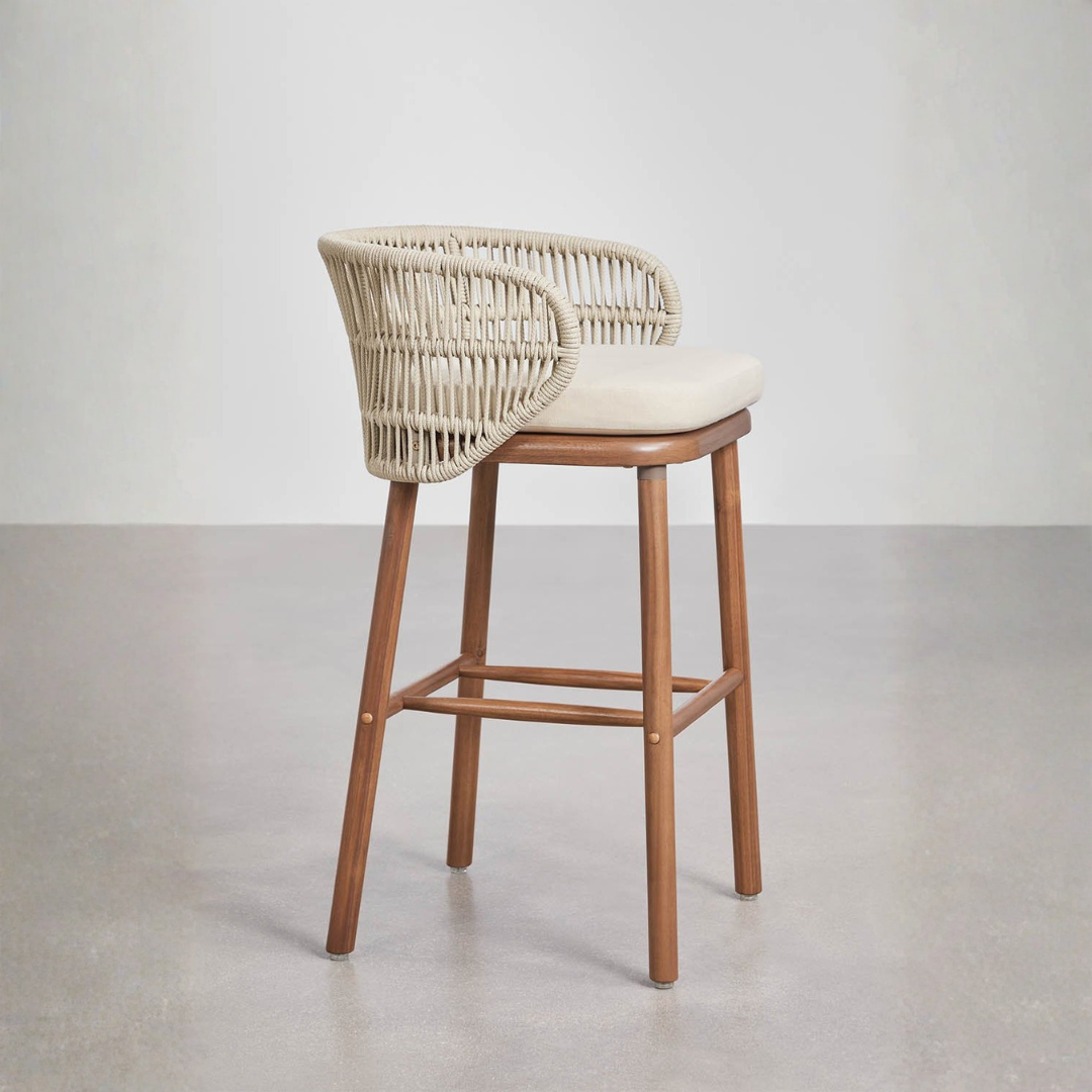 Capri High Stool - Acacia Wood & Braided Rope with Cushion