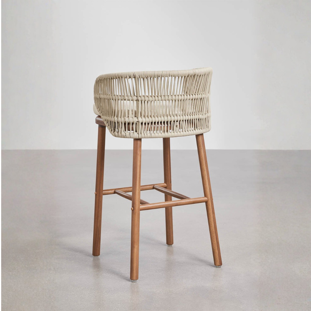 Capri High Stool - Acacia Wood & Braided Rope with Cushion