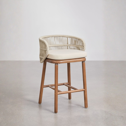 Capri High Stool - Acacia Wood & Braided Rope with Cushion