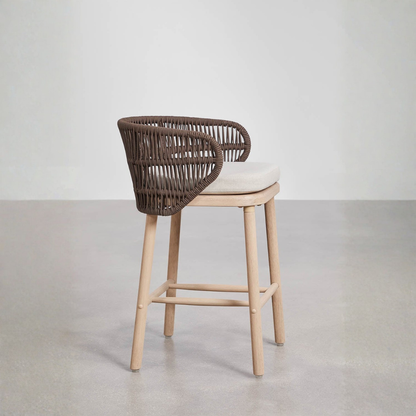 Capri High Stool - Acacia Wood & Braided Rope with Cushion