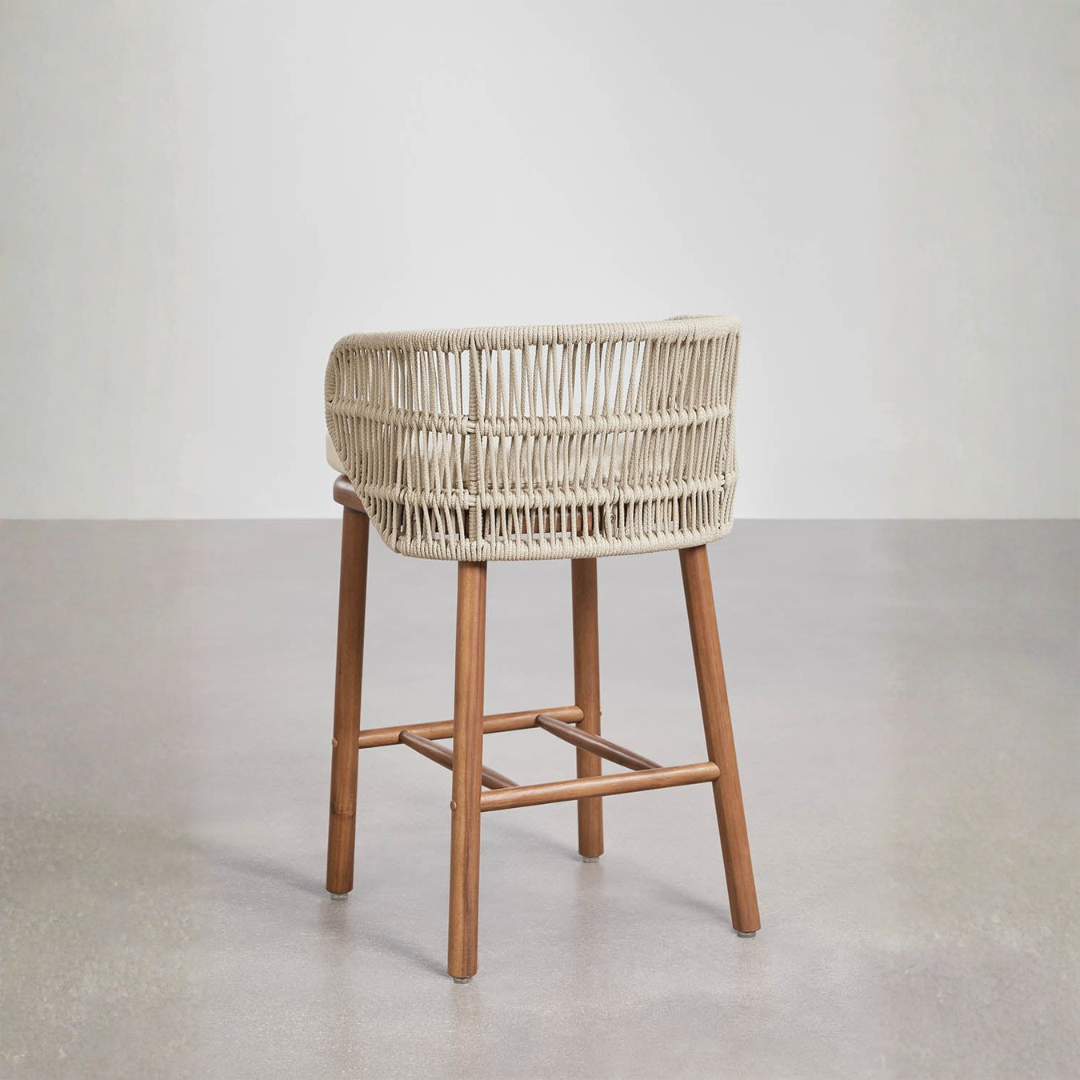 Capri High Stool - Acacia Wood & Braided Rope with Cushion