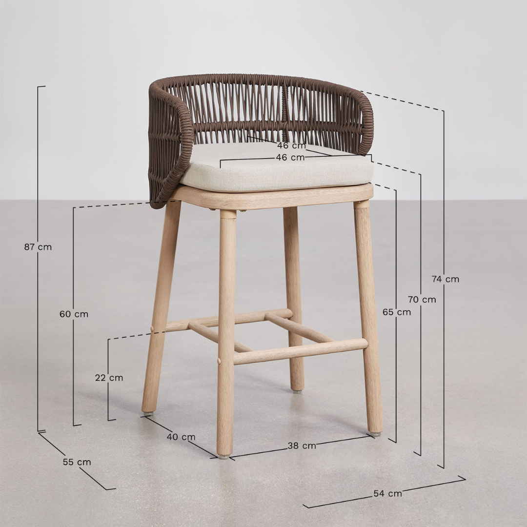 Capri High Stool - Acacia Wood & Braided Rope with Cushion
