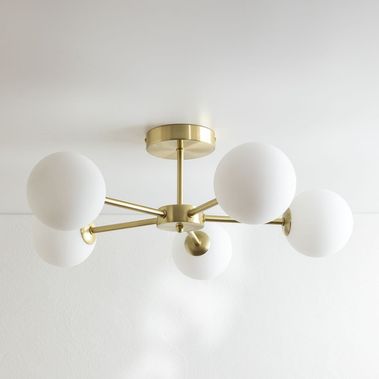 Castefi Iron Ceiling Lamp with 5 Glass Balls – Gold Finish
