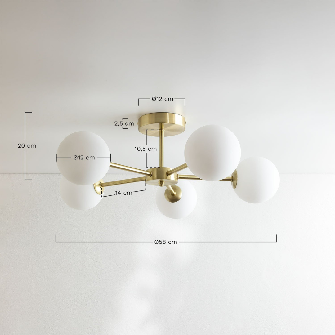 Castefi Iron Ceiling Lamp with 5 Glass Balls – Gold Finish