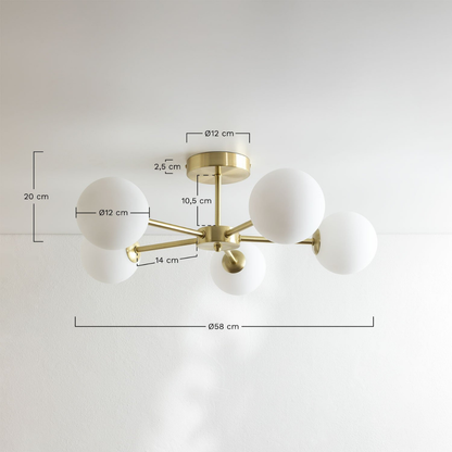 Castefi Iron Ceiling Lamp with 5 Glass Balls – Gold Finish