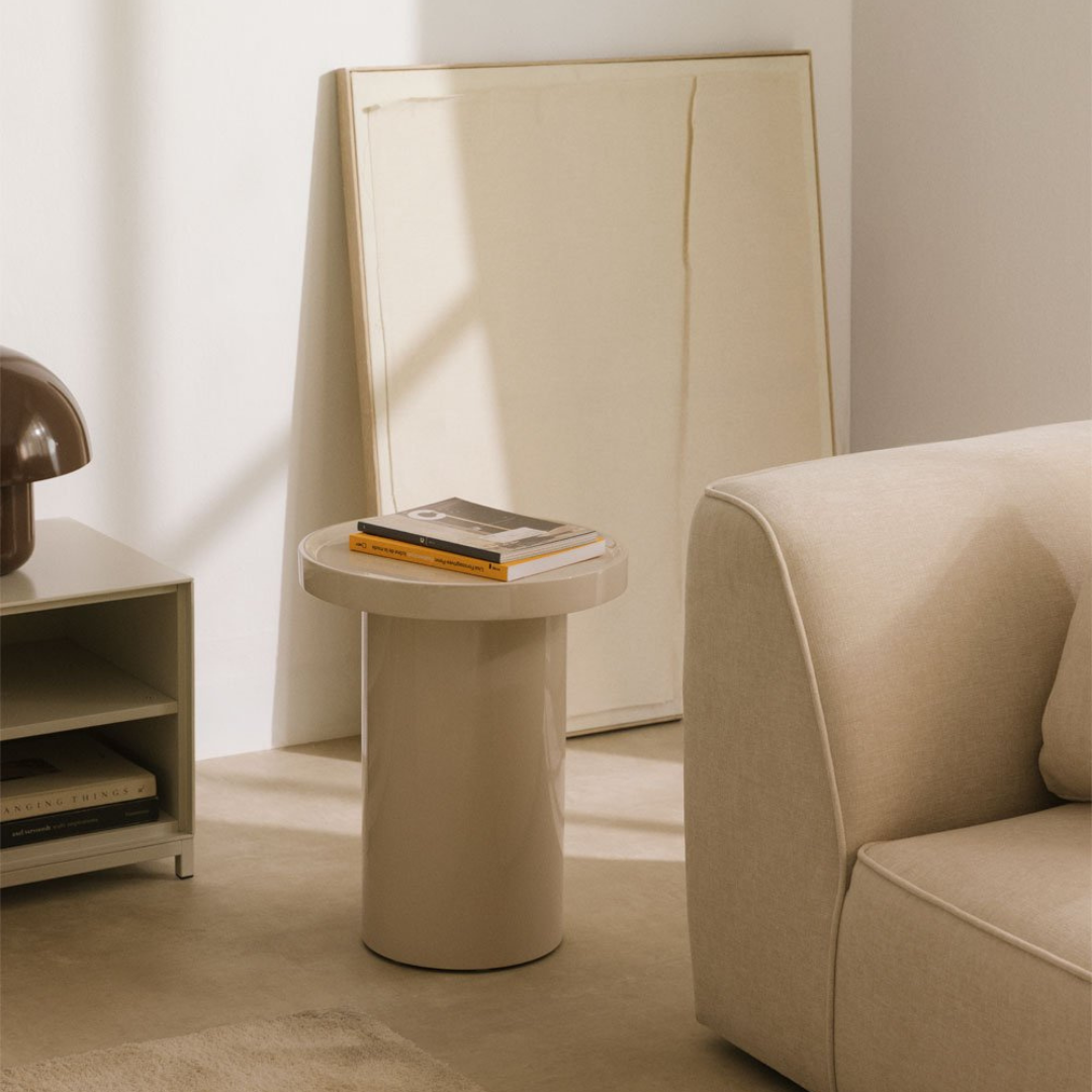 Cirela 50 cm MDF Side Table – Lacquered Finish in Beige Tapioca