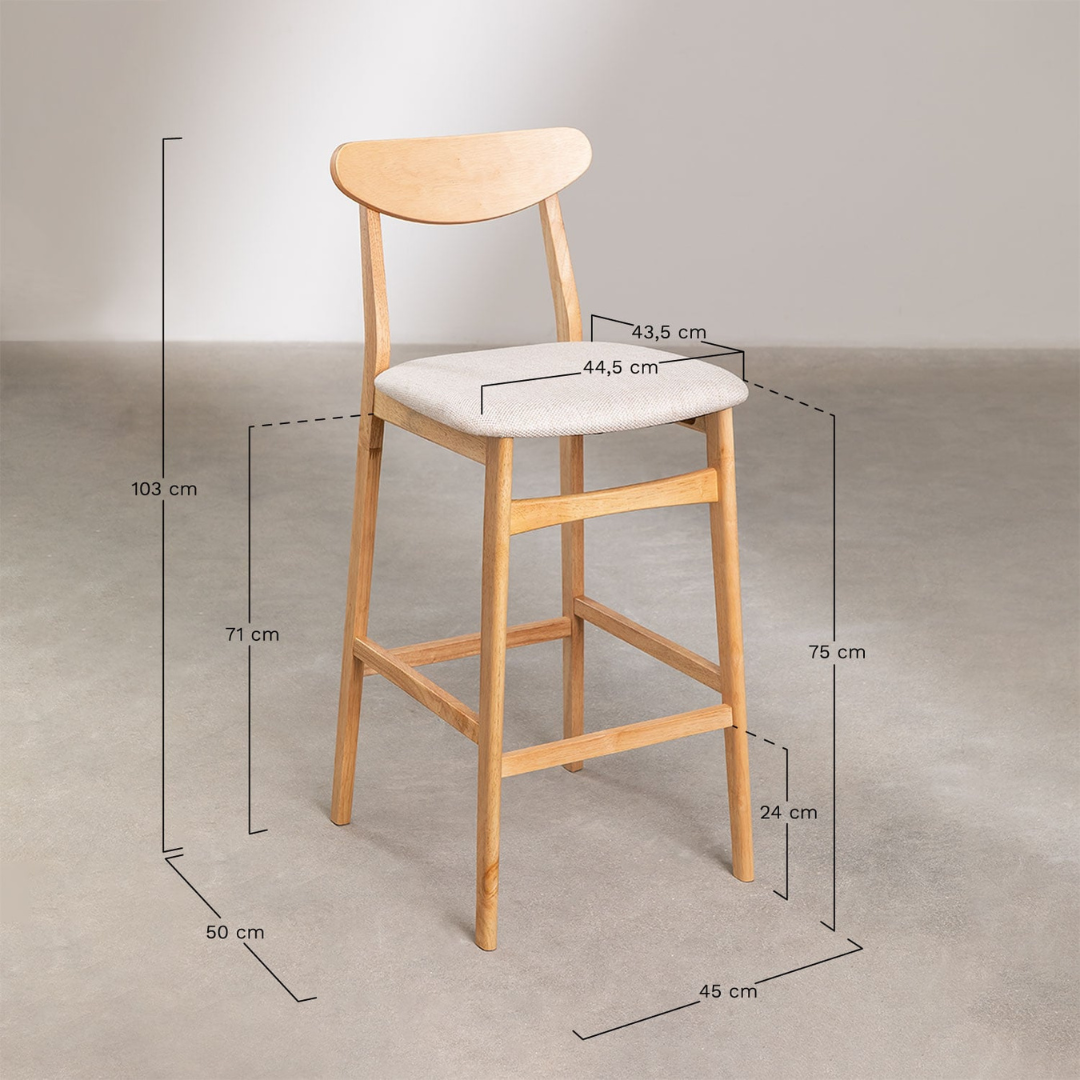 Cloda High Stool in Fabric and Wood with Backrest