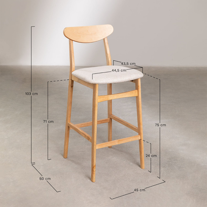 Cloda High Stool in Fabric and Wood with Backrest