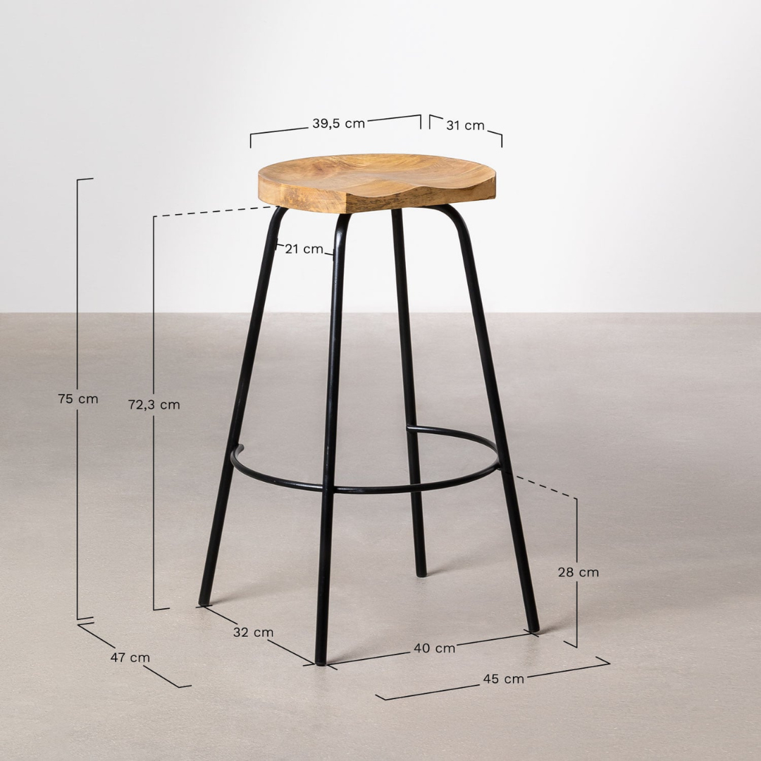 Darko Wooden High Stool 75 cm with Iron Legs