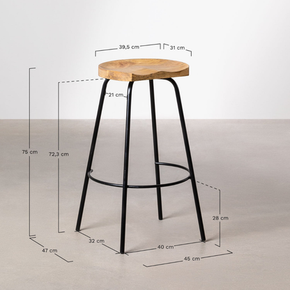 Darko Wooden High Stool 75 cm with Iron Legs