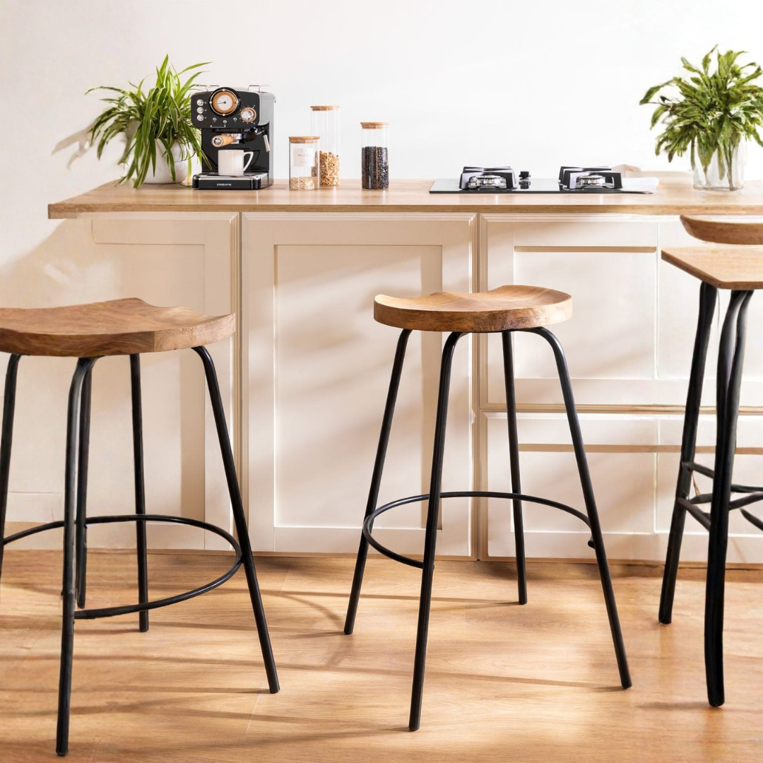Darko Wooden High Stool 75 cm with Iron Legs