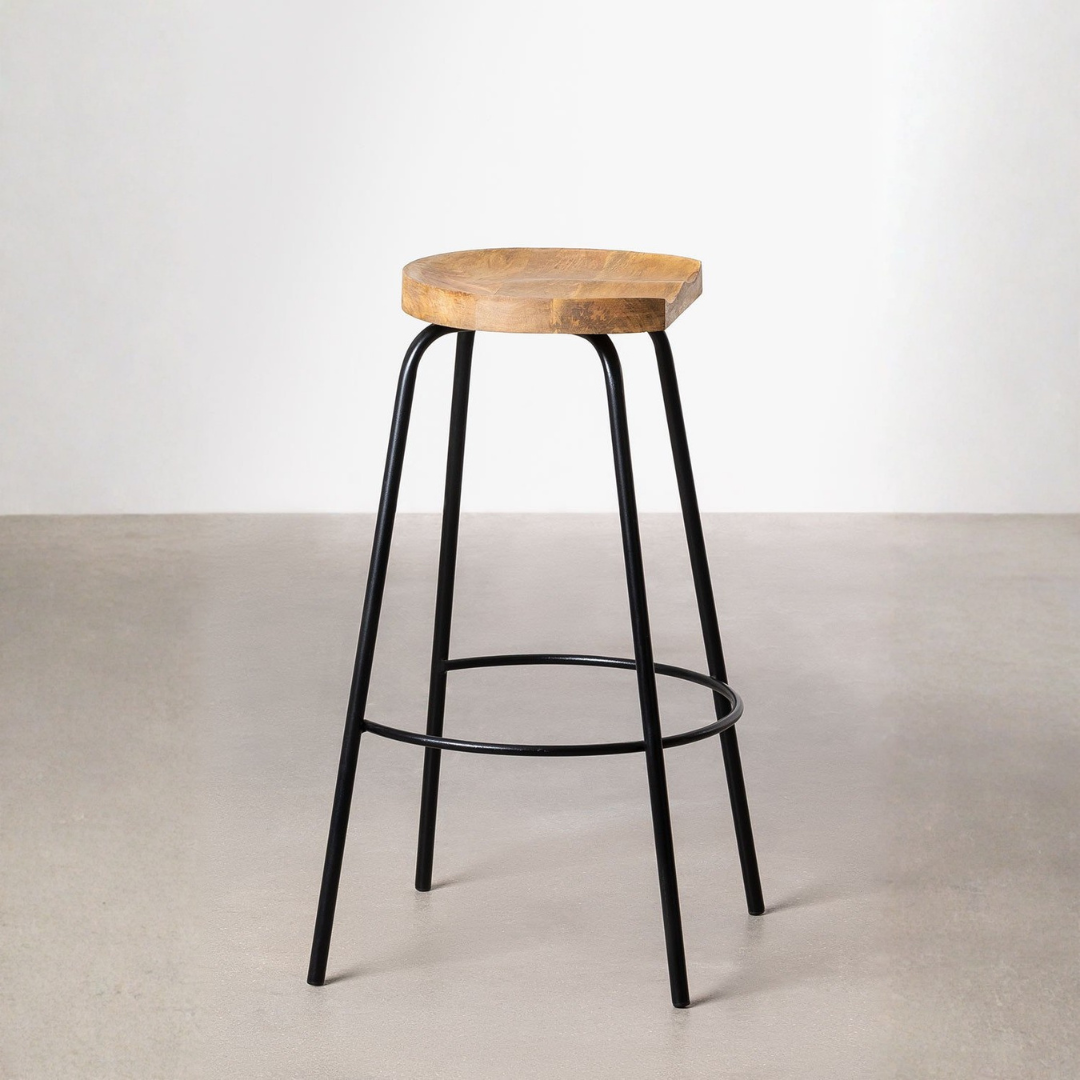 Darko Wooden High Stool 75 cm with Iron Legs