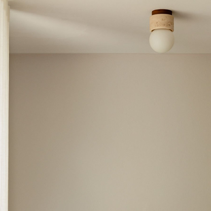 Davise Ø10 cm Travertine and Wood Ceiling Light