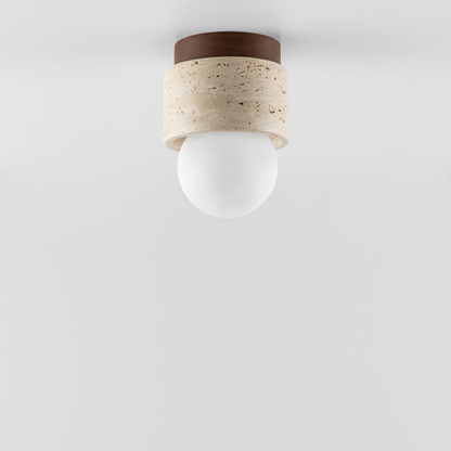 Davise Ø10 cm Travertine and Wood Ceiling Light