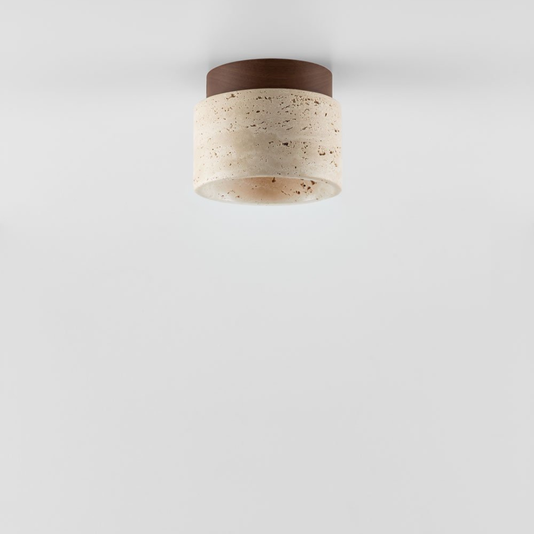 Davise Ø10 cm Travertine and Wood Ceiling Light