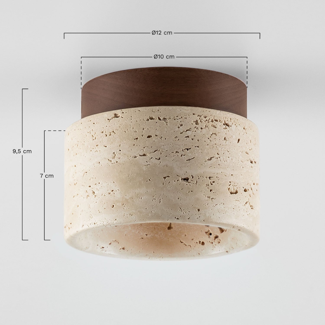 Davise Ø10 cm Travertine and Wood Ceiling Light